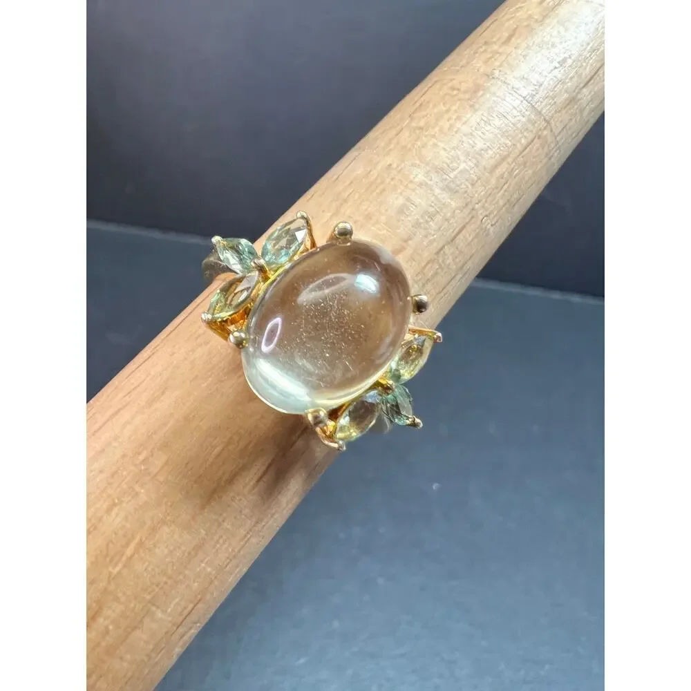 Champagne Quartz & Apatite Vermeil Ring Size 9